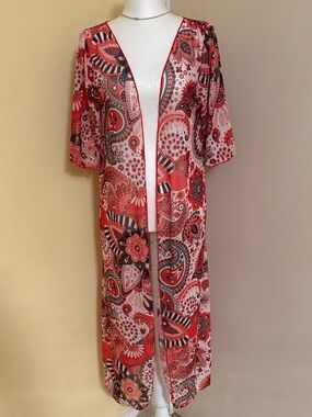 Red Paisley Sheer Duster Kimono M